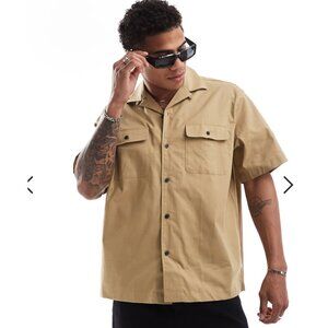 Selected Homme, Boxy Oversized Camp Collar Shirt With Pockets In Beige, Size XS